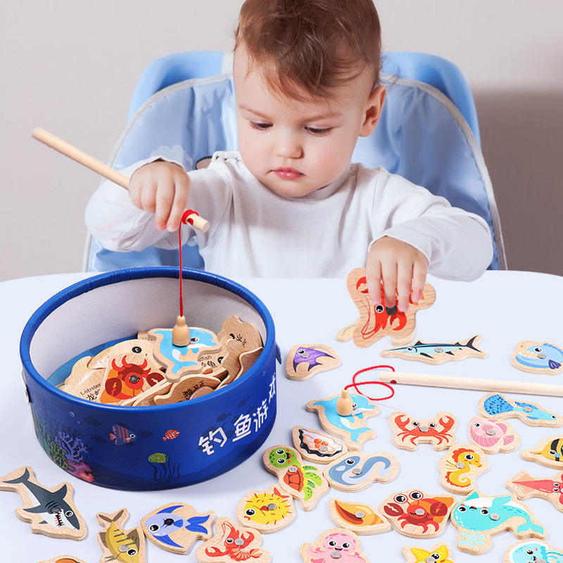 Fishing Equipment For Kids - ألعاب صيد السمك الخشبية المغناطيسية للأطفال،