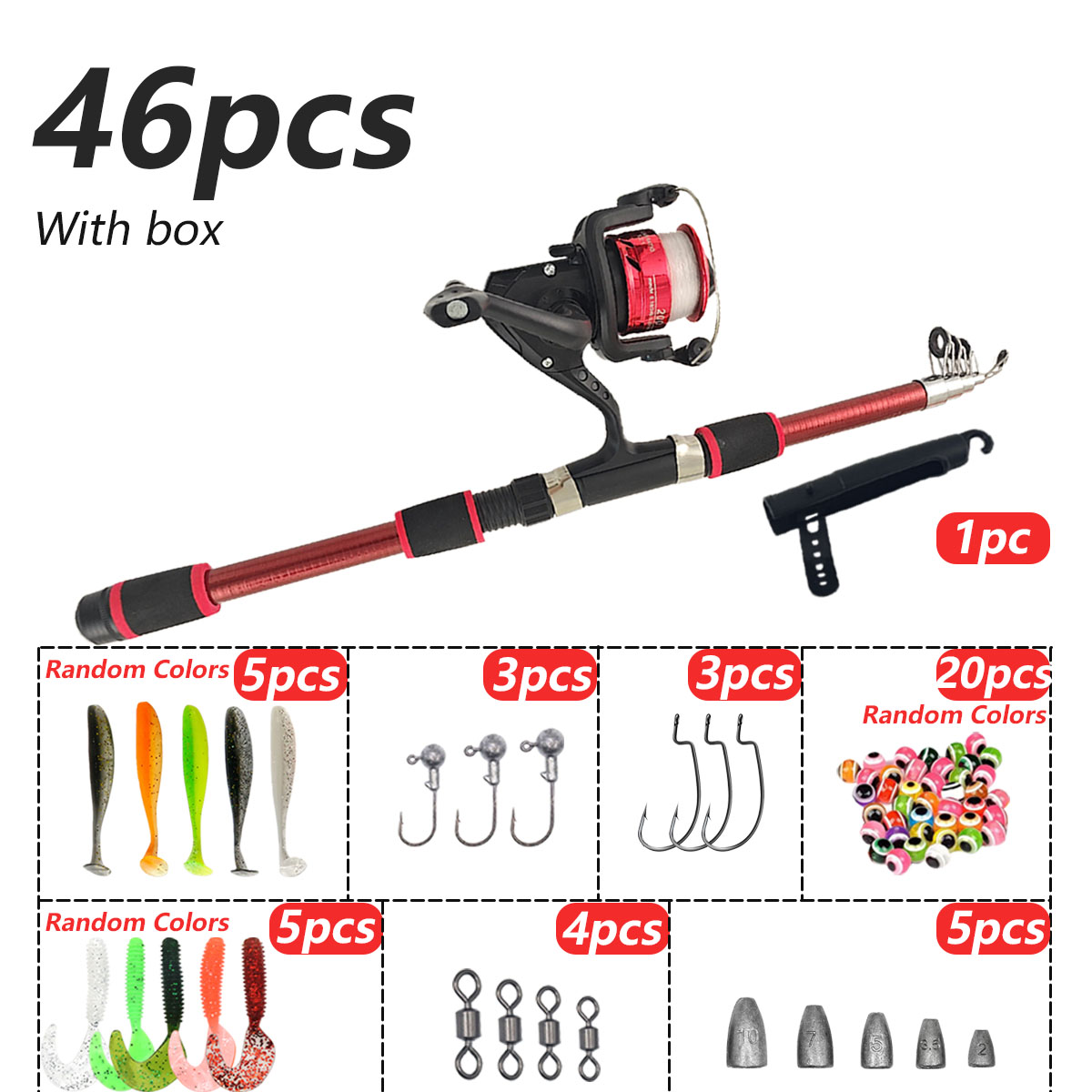 طقم صيد تلسكوبي 46 قطعة، مجموع - مراجعة Fishing Equipment For Kids وسعره