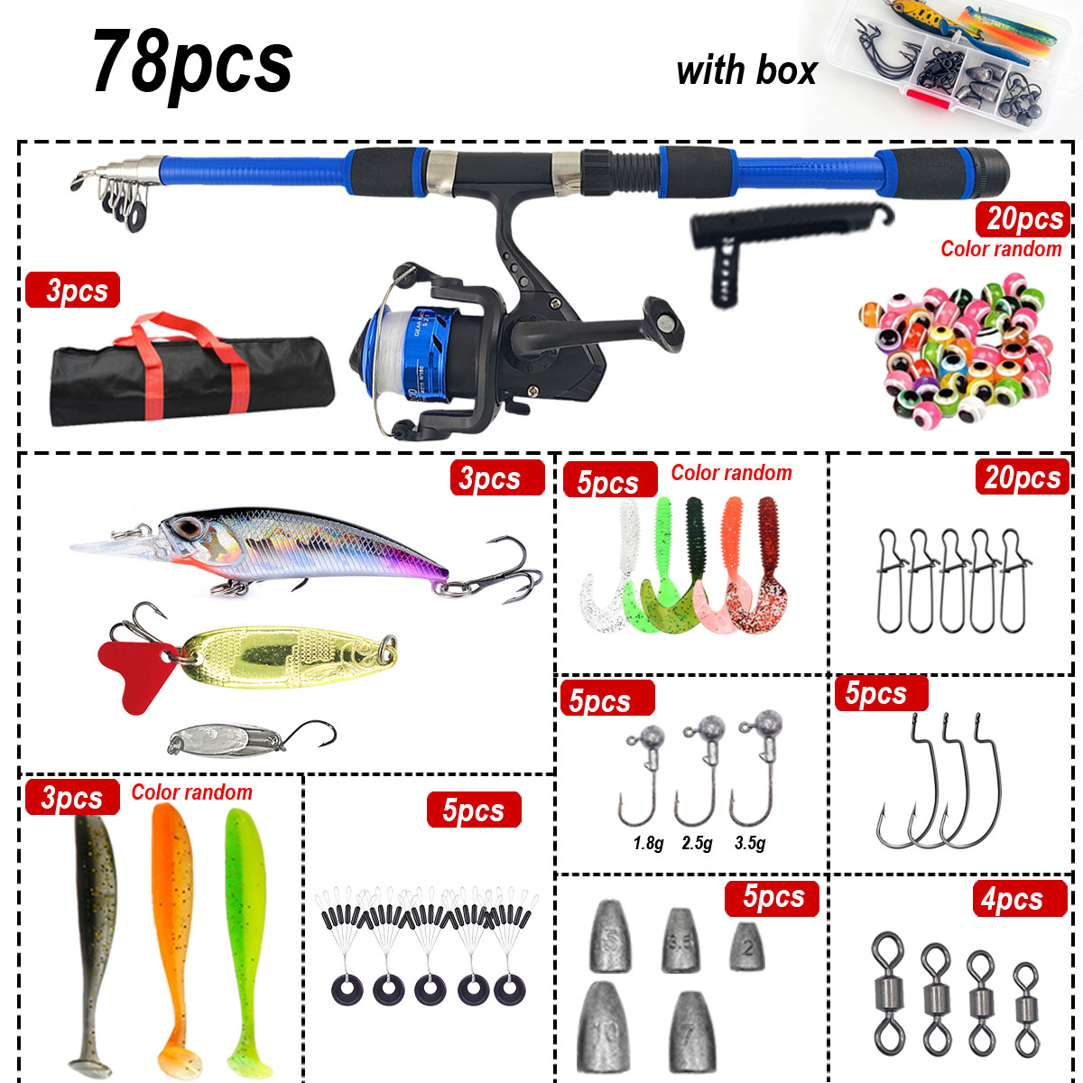 طقم صيد تلسكوبي 46 قطعة، مجموع - مراجعة Fishing Equipment For Kids وسعره